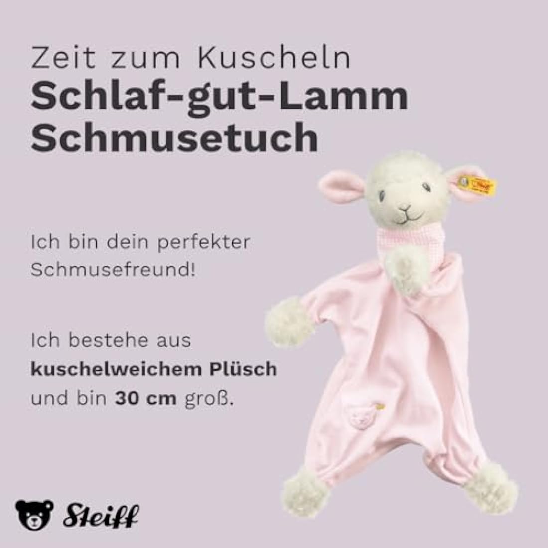 Steiff 30cm Sweet Dreams Lamb Comforter (Pink), (239632)