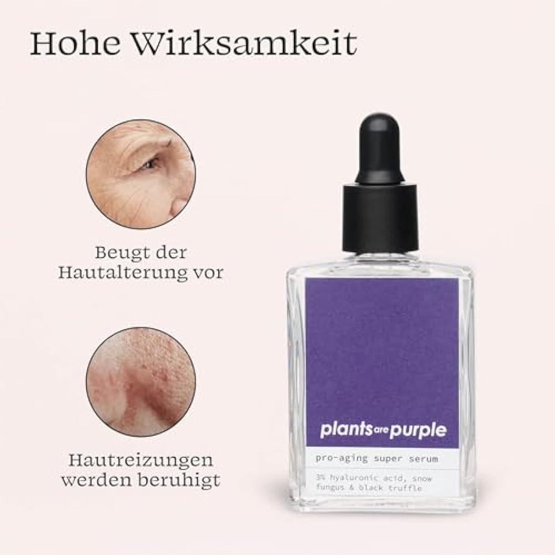 Pro Aging Serum - Natural Anti-Ageing Face Serum with Hyaluronic Acid + Vitamin C for All Skin Types - Vegan Natural Cosmetics without Additives - Hyaluronic Serum Plants Are Purple