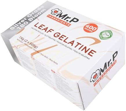 Mr.P Ingredients Silver Grade Leaf Gelatine 400 Leaves 1Kg 180 Bloom Gluten Free Non-GMO Halal Gelatine Sheets