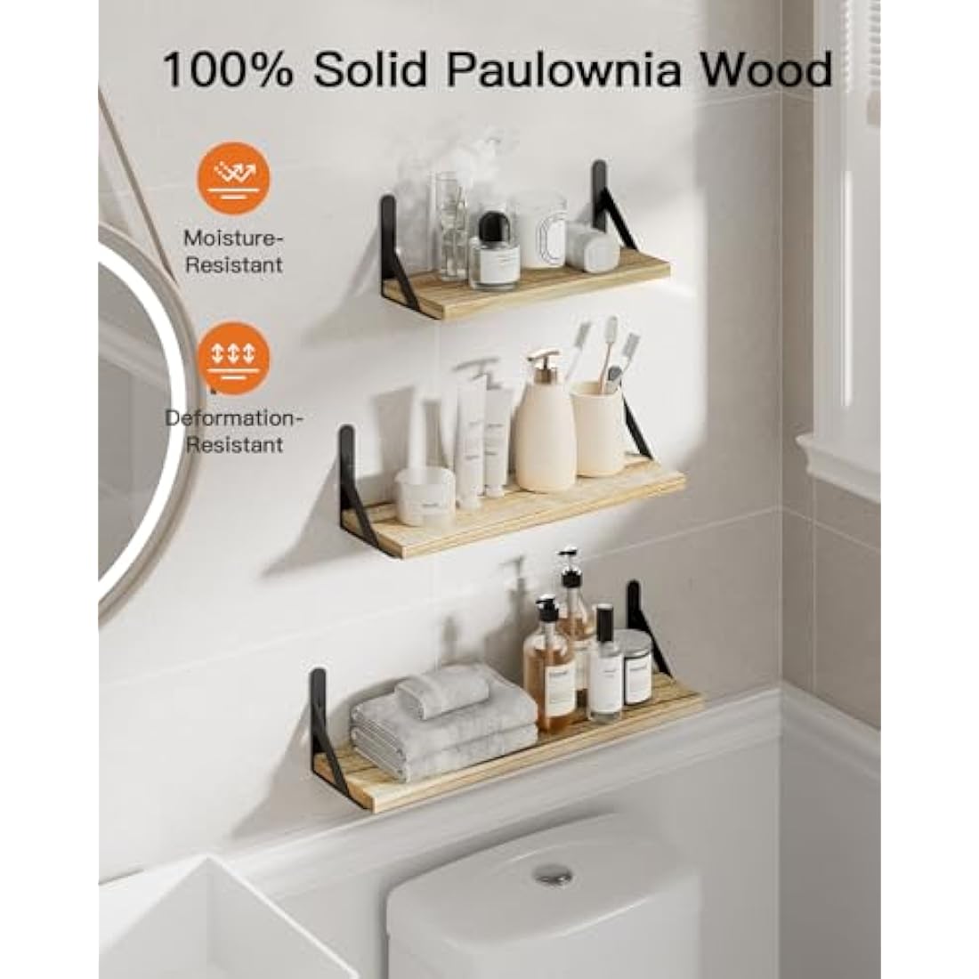 Pipishell Floating Shelves Set of 6, Wood Floating Shelves for Wall Decor, Rustic Farmhouse Wall Shelves for Bedroom, Bathroom Shelves for Wall Storage, Book Shelves for Living Room