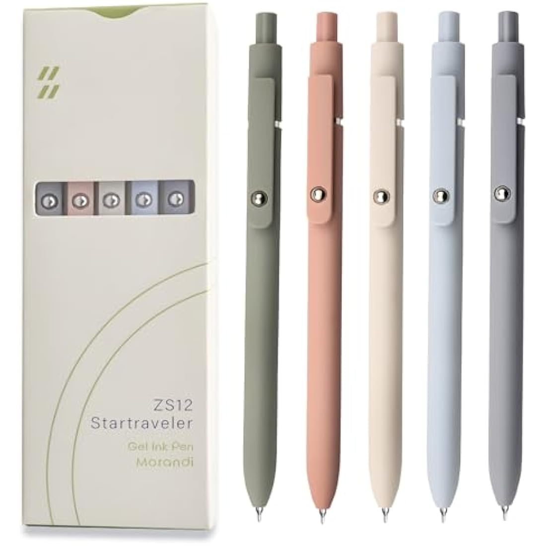 UIXJODO Gel Pens, 5 Pcs 0.5mm Japanese Black Ink Pens Fine Point Smooth Writing Pens with Silicone Grip, High-End Series Metal Clip Retractable Pens (5 Pcs Morandi)