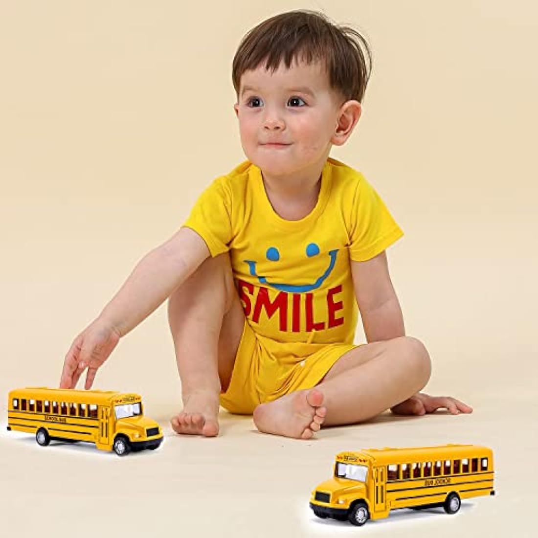 XINGANER 2 Pack 5.5" Pull Back Die-cast School Bus,Alloy Metal Vehicles Toy with Bright Yellow for Kids Boys Girls