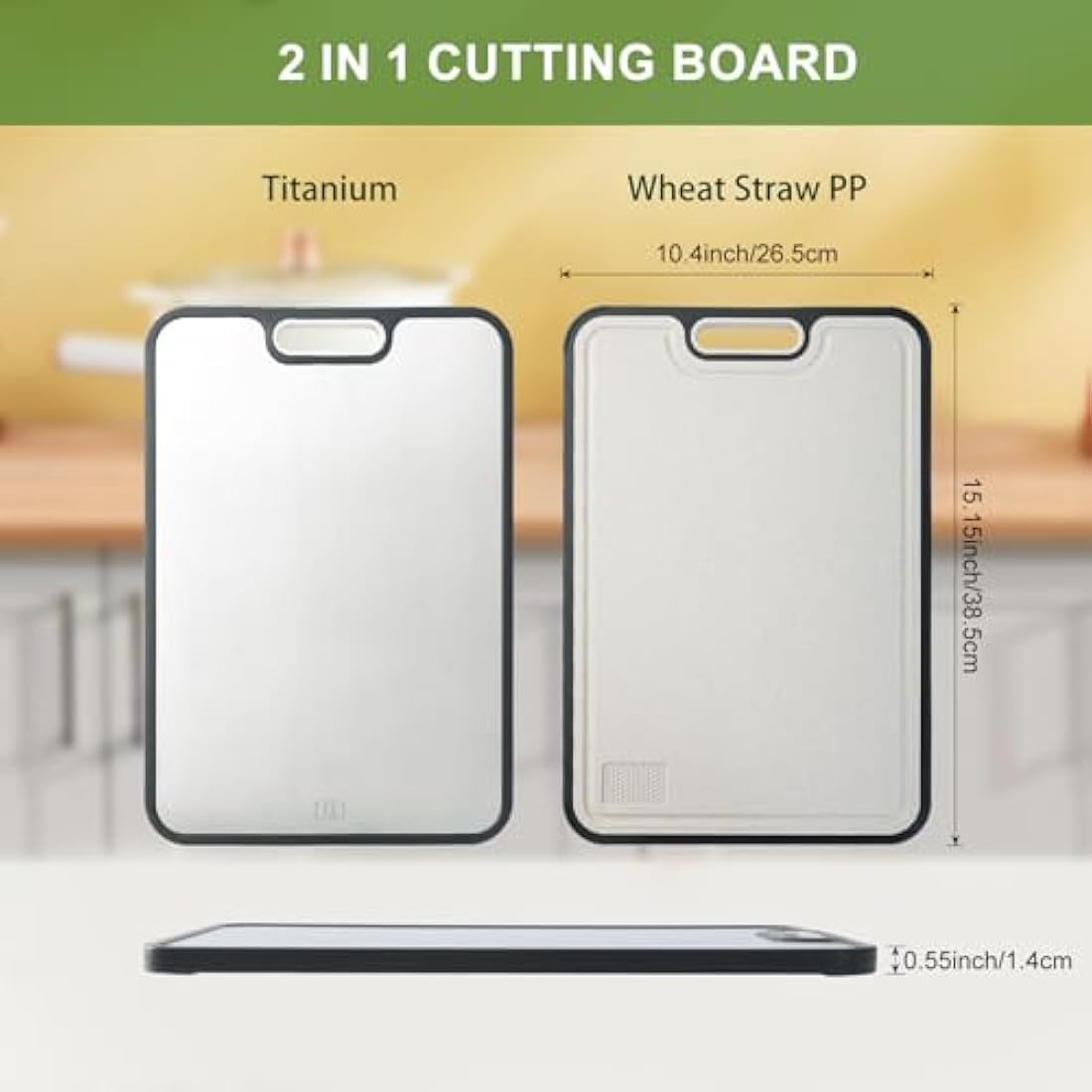 Titanium Cutting Board for Kitchen, Double Side Large Cutting Board for Meats, Fruits and Vegetables, Chopping Board with with Juice Groove, 38.5x26.5cm
