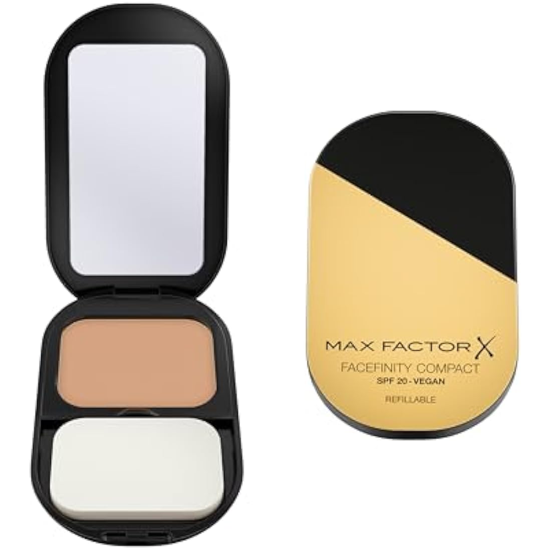 Max Factor Facefinity Refillable Compact Foundation, 001 Porcelain, Full Coverage, Flawless Matte Finish, Lightweight and Breathable, Blends Seamlessly, All Day Wear, SPF 20, Refillable, 10g
