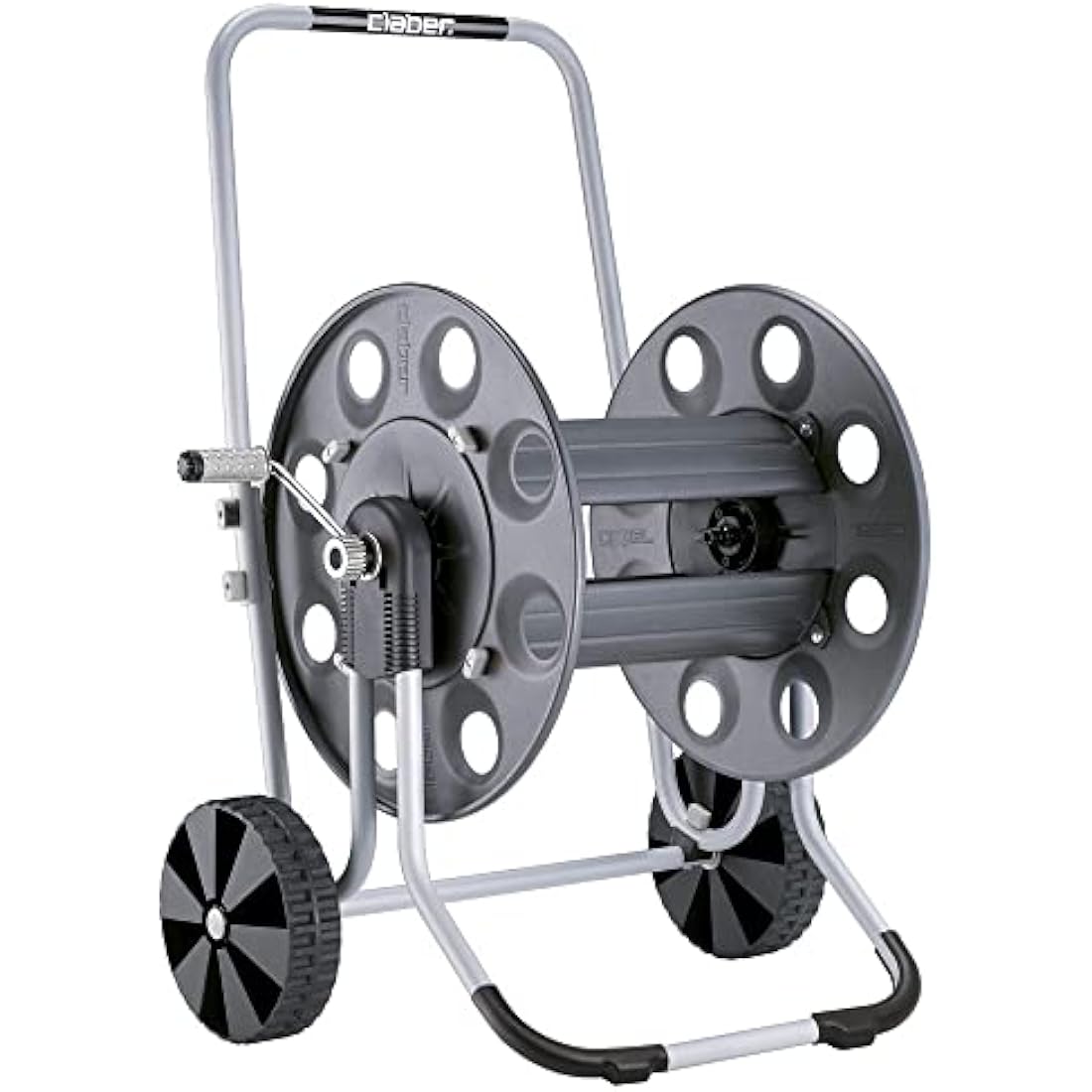 Claber Metal Gemini hose reel with metal frame and drum, ideal for large-sized gardens
