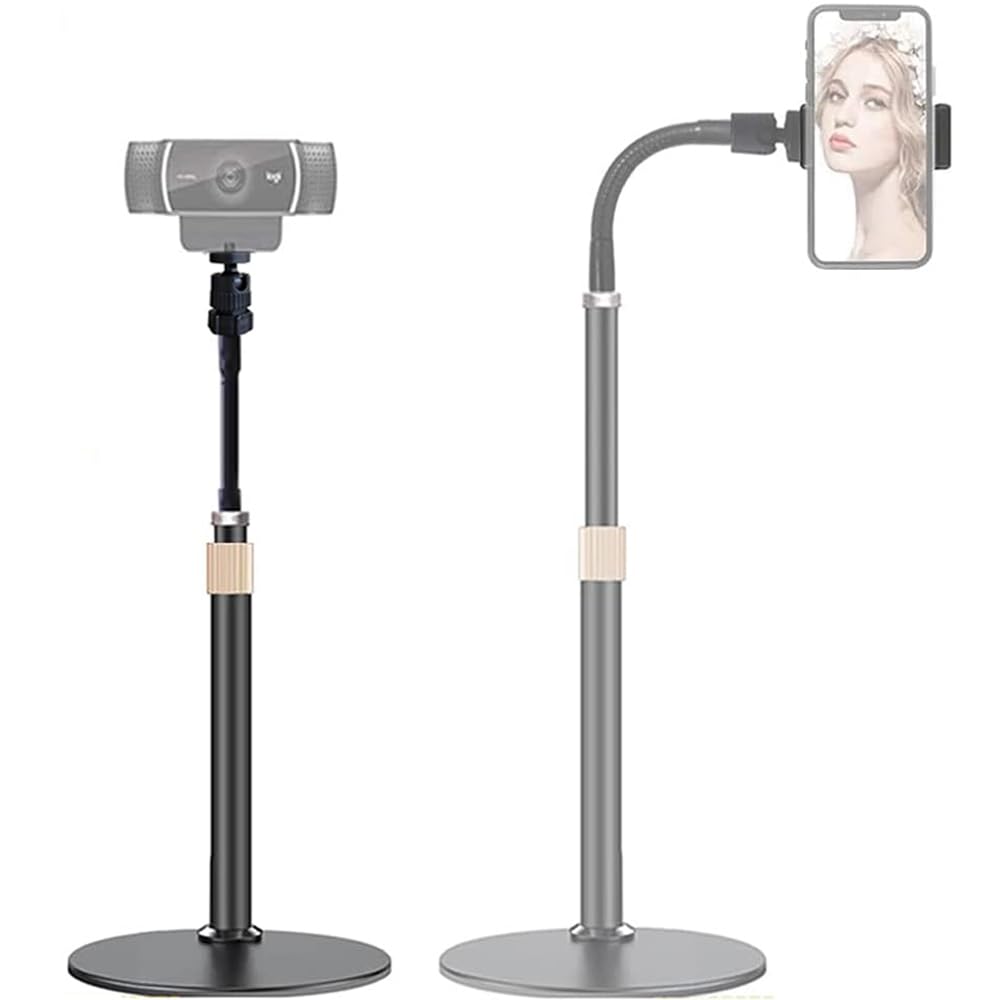 Tencro Webcam Stand Phone Holder [Extension-Type] Desktop Stand Flexible Gooseneck Video Stand Camera Mount for Cellphones, Logitech Webcam C922 C930e