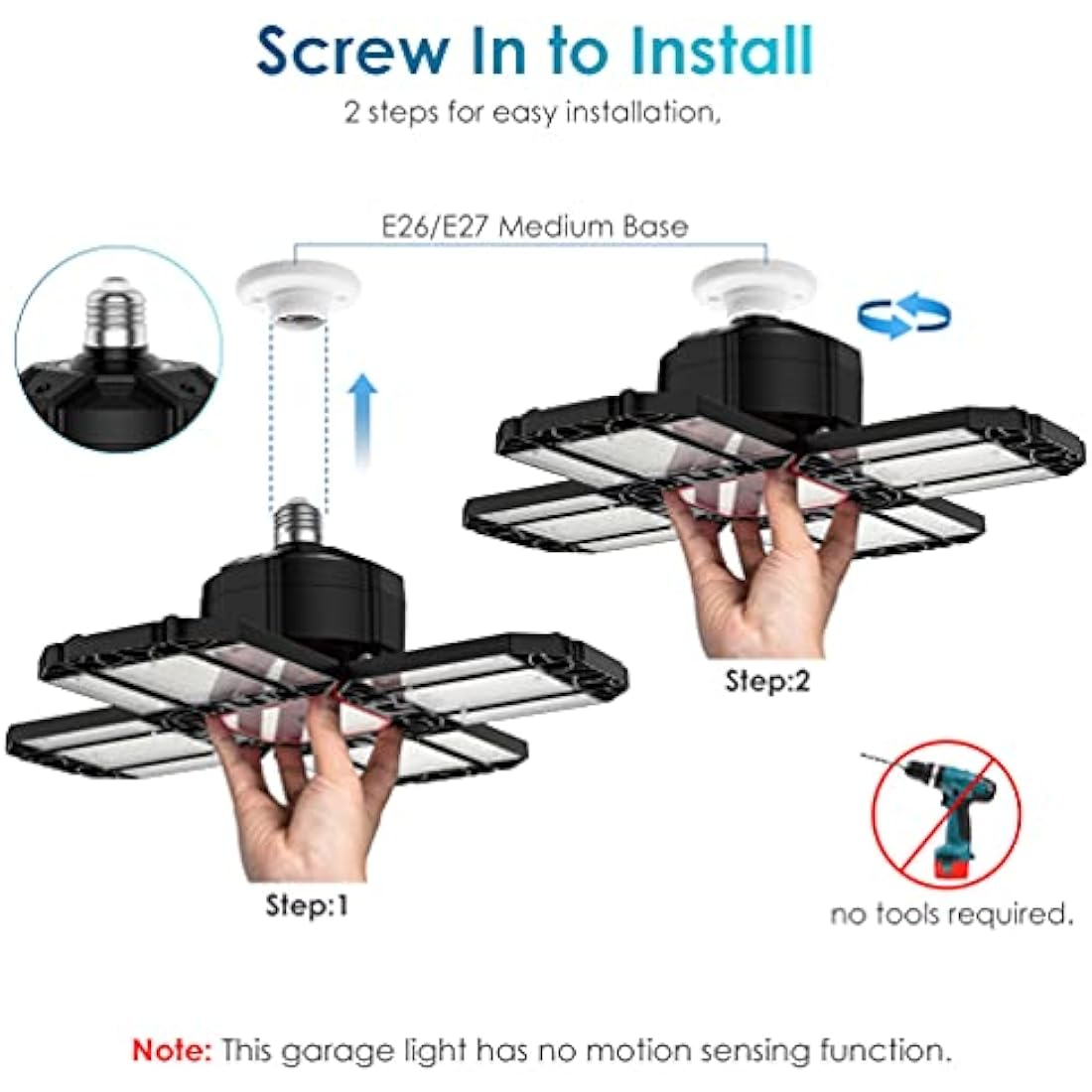 Rafow 200W LED Garage Light 2 Pack - 20000LM 6500K Deformable Ceiling Lighting Fixture with 12 Adjustable Panels - E26/E27 Bay Light for Garage | Basement | Shop | Workshop | Barn | Warehouse