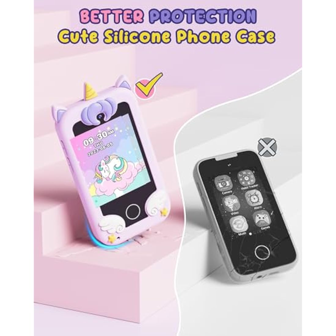 UCIDCI Kids Phone for Girls Toy Phone with Dual Camera, Toddler Mini Phone Toys with Learning Games, Travel Toys with MP3 Music Player for Christmas, Birthday Gifts for 3 4 5 6 7 Year Old Boys