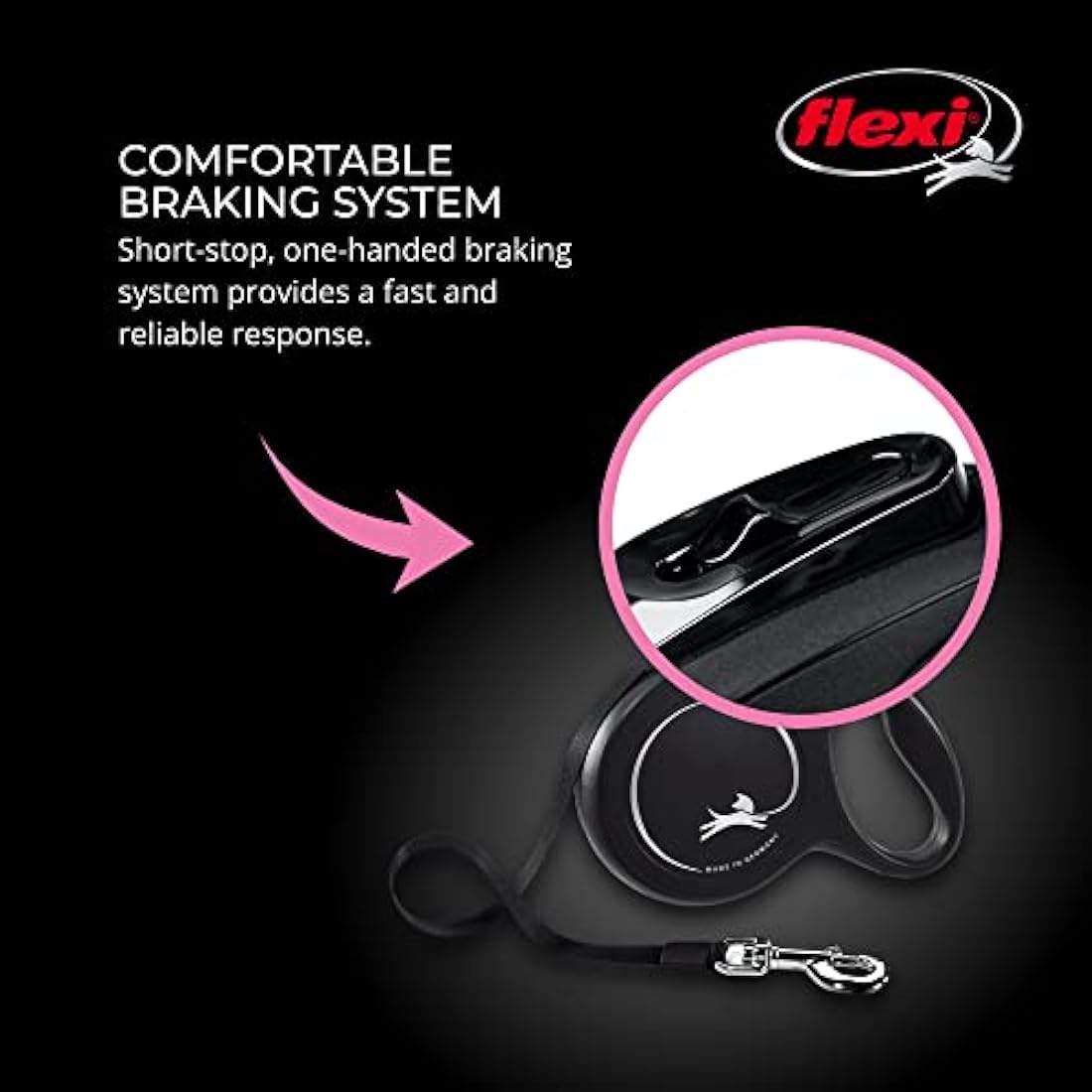 FLEXI® New Classic Retractable Dog Leash (Cord), Ergonomic, Durable and Tangle Free Pet Walking Leash for Dogs Up to 26 lbs, 26 ft, Small, Black