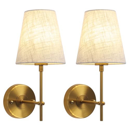 QAREHL Brass Wall Lights Set of 2, Modern Wall Lamps for Bedroom Industrial Indoor Wall Lighting Fixtures for Living Room, Wall Mounted Light for