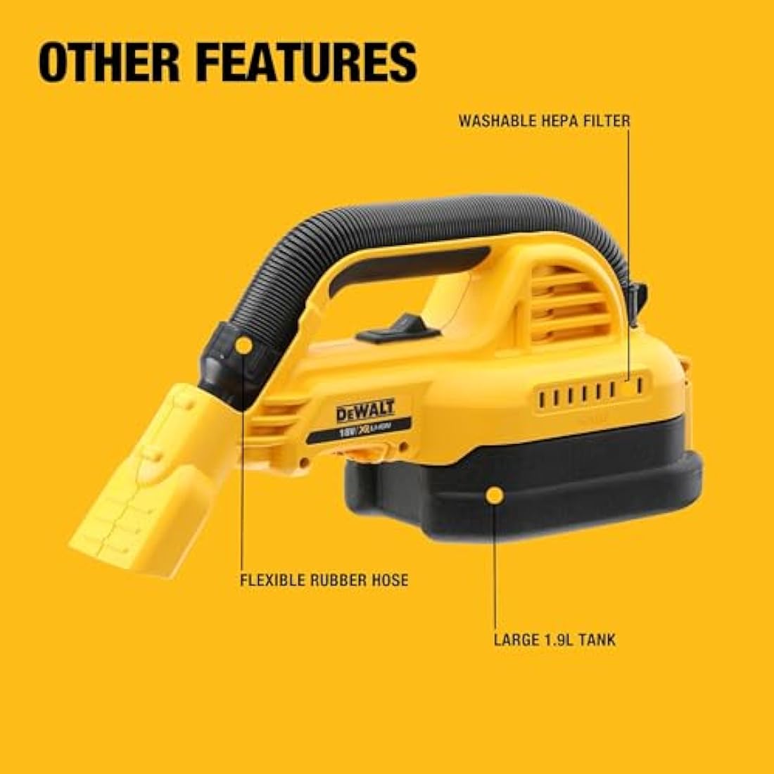 DEWALT XR 18V Cordless Wet & Dry Handheld Vacuum Cleaner (Bare Unit) with Accessories, DCV517N-XJ