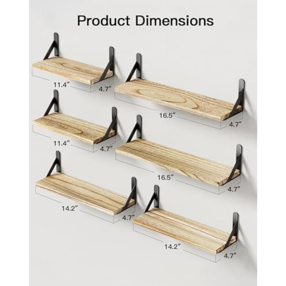 Pipishell Floating Shelves Set of 6, Wood Floating Shelves for Wall Decor, Rustic Farmhouse Wall Shelves for Bedroom, Bathroom Shelves for Wall Storage, Book Shelves for Living Room