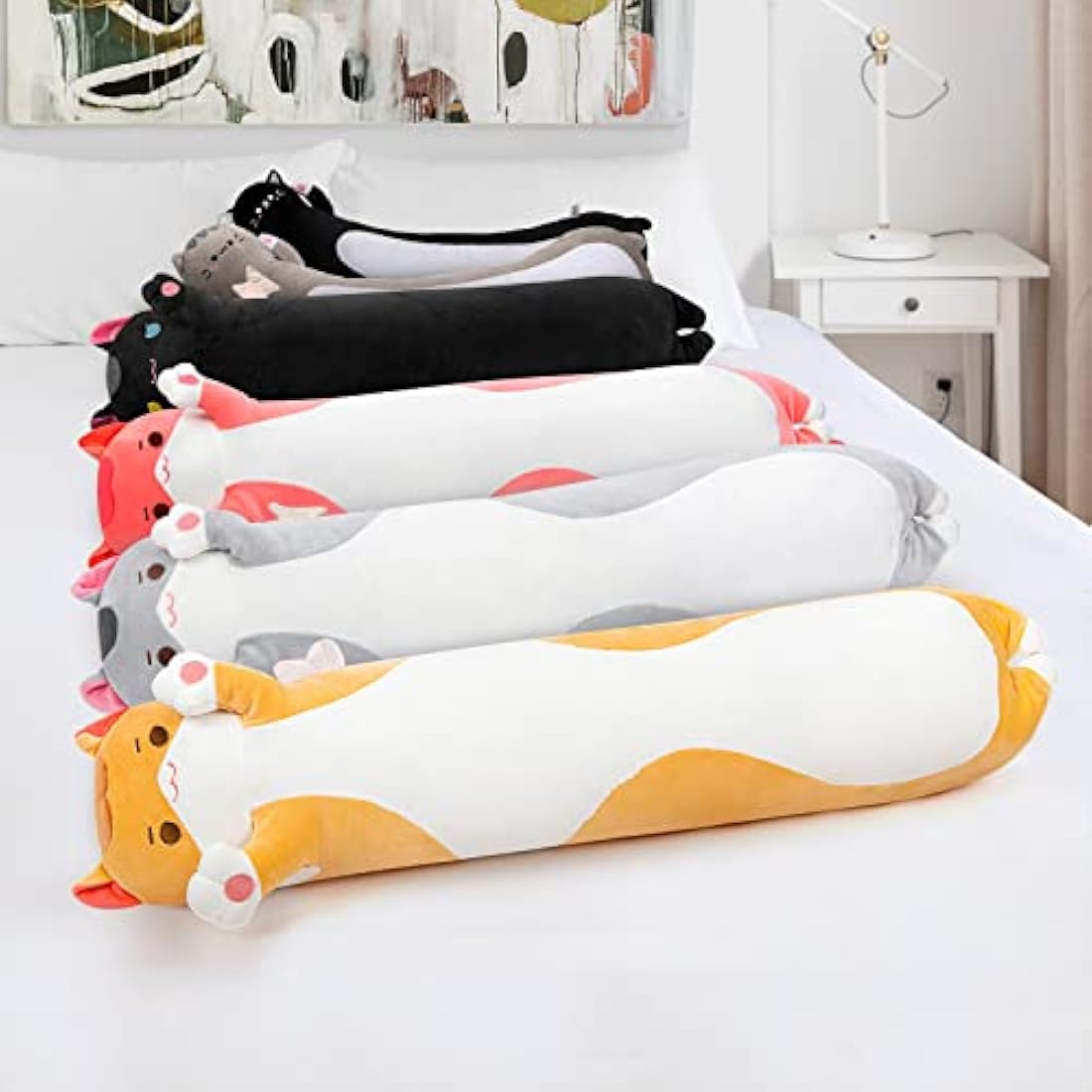 Mewaii 20in Long Cat Plush Pillows Stuffed Animals Squishy Pillows - Plushie Cute Kitty Sleeping Hugging Plush Pillow Soft Toys for Kids(Orange)