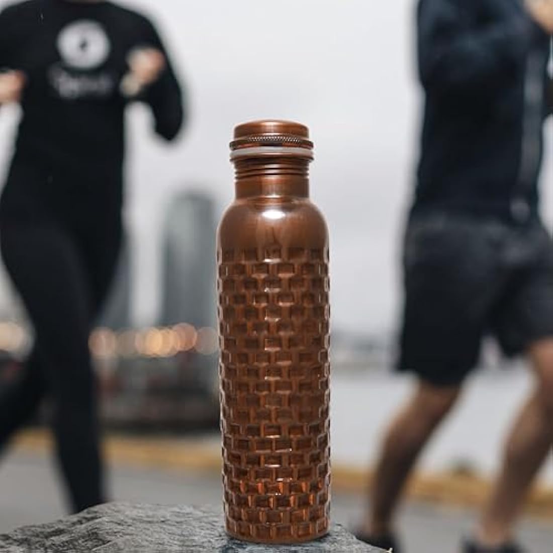 Craft Trade Set of 2 Diamond Copper Bottle with Lid and Carry Bag for Drinking Water BPA Free Leak Proof Boosts Immunity, Supports Digestive & Liver Health, Ayurveda Inspired 34oz - 1 Litre Black