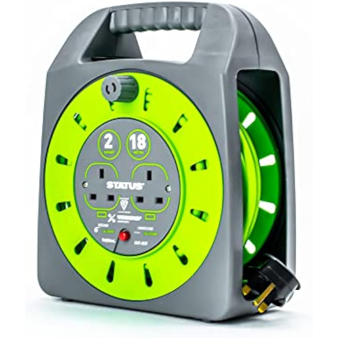 STATUS 2 Socket Cable Reel, 18m, Green Extension Lead, 13 Amp, Thermal Cut Out, Heavy Duty, Outdoor Power Supply, Ideal for Garden, Workshop, DIY, Power Tools (S18M2G13ACR4)