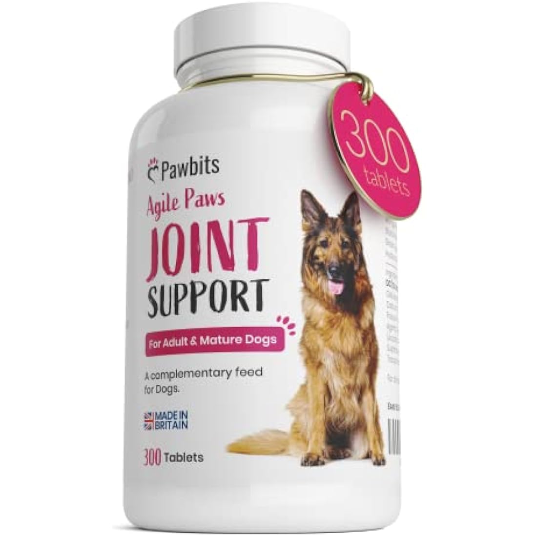 Pawbits 300 Adult Senior Dog Hip & Joint Supplements for Older Mature Dogs. High Strength Green Lipped Mussel Supplement for Elderly Dogs with Stiff Joints - Glucosamine, Vitamin C & E