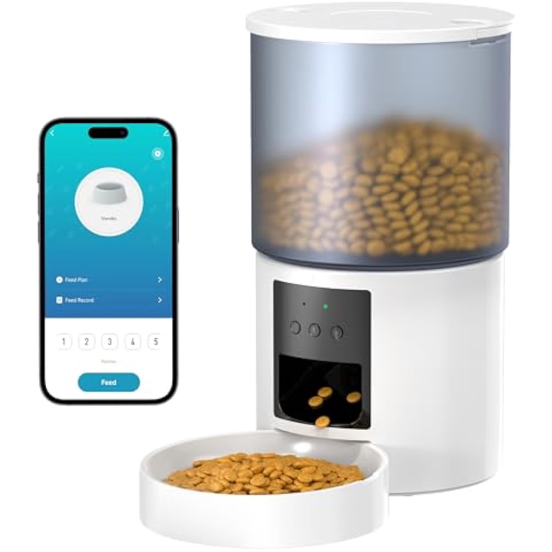 Automatic Cat Feeder Cat Food Dispenser with Timer: Auto Cat Bowls APP Control - Electric Dog/Cat Feeder with 2.4GHz WiFi 10s Voice Recorder Lockable Lid for Small Animals White 4L