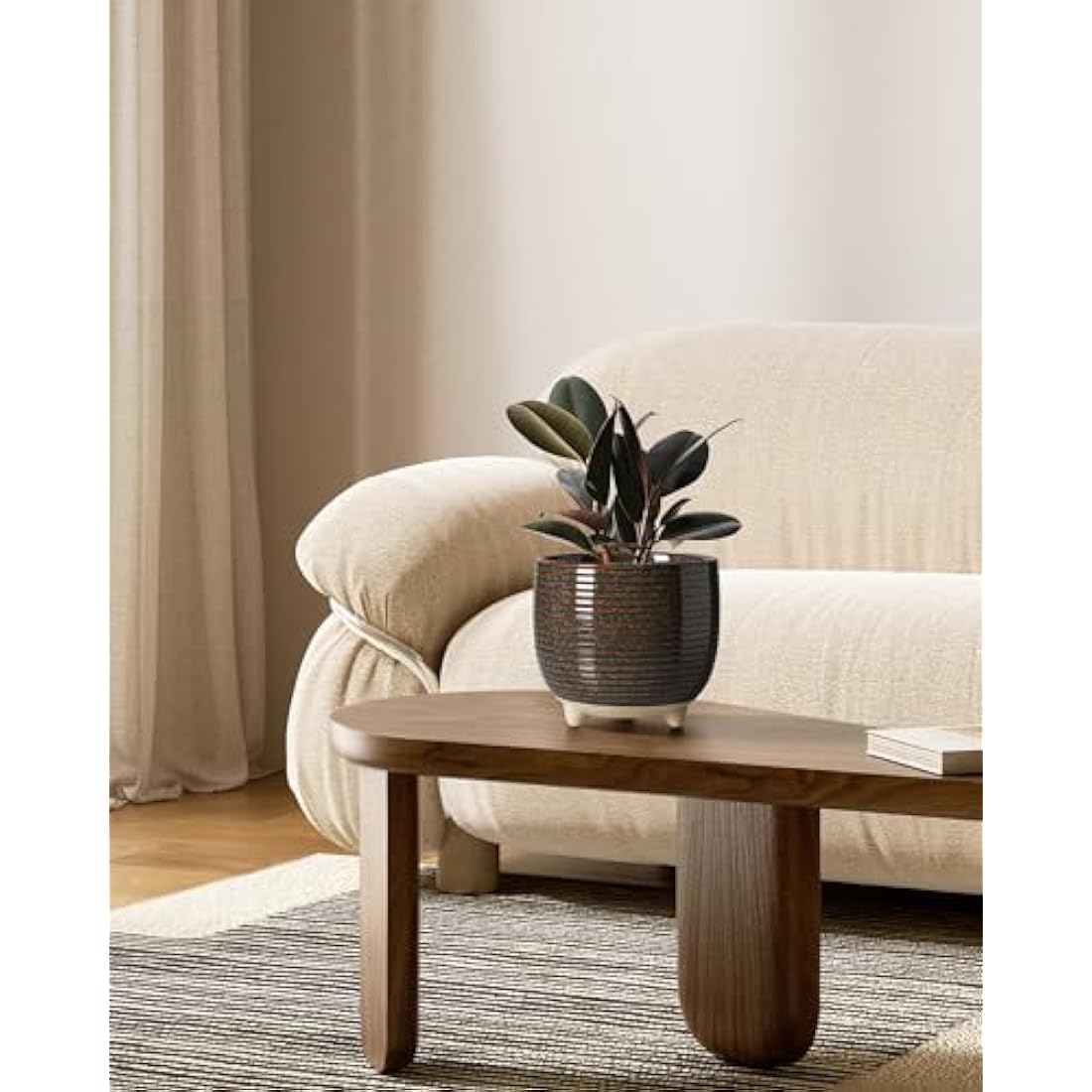 LE TAUCI Ceramic Plant Pots, 12 + 16 cm Footed Pots for Plants, Cute Modern Flower Pots for House and Office, Small Indoor Planters with Drainage, Reactive Glaze Black