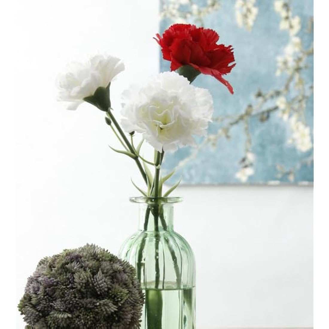 Rikyo 11 inch Bouquets 10 Stem Carnations,Outdoor UV Resistant No Fade Artificial Flower,Mini Carnation Silk Petals Fake Flowers Forever Plants for Home Party and Wedding Decor (White)