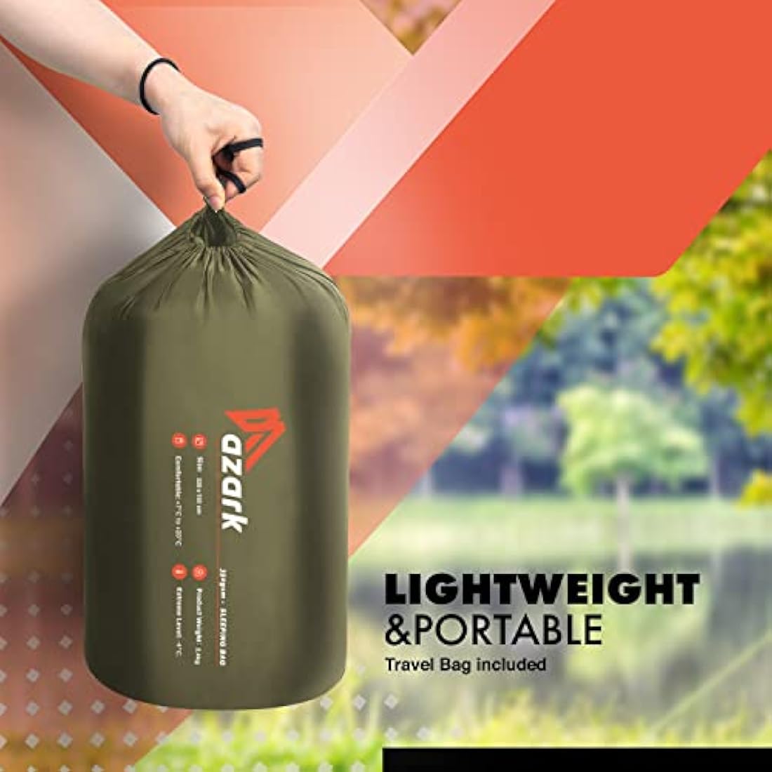 azark Premium Sleeping Bag, 350GSM, Lightweight and Waterproof, 4 Seasons of Camping, Hiking and Outdoors, Sleeping bag for Adults & Kids