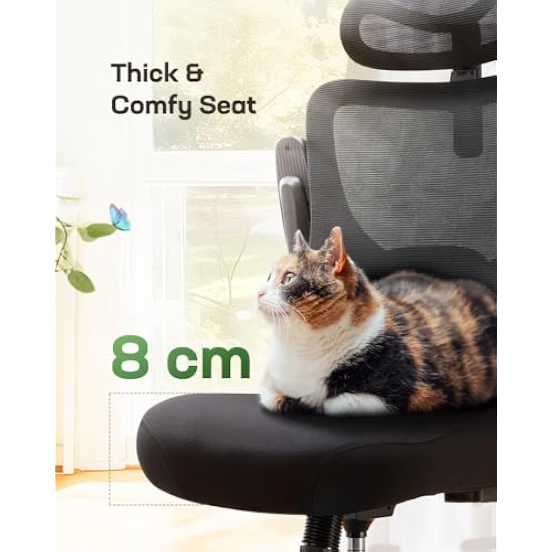 Marsail Ergonomic Office Chair: Computer Desk Chair with High Back Adjustable Lumbar Support 3D Armrests and Headrest 90°-130°Rocking Mesh Swivel Task Chairs for Home Office