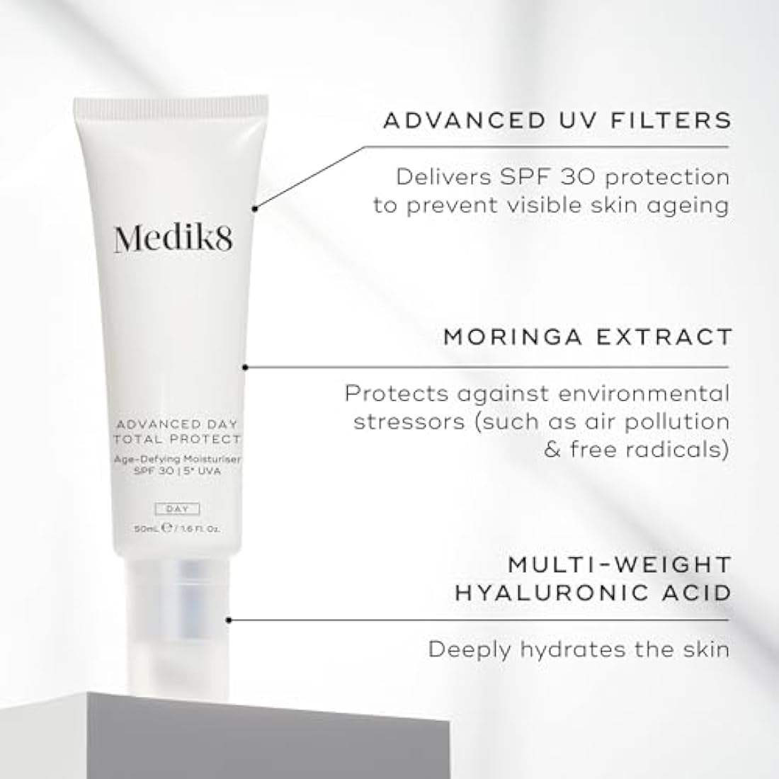 Medik8 Advanced Day Total Protect SPF 30 Face Moisturiser - Hydrating & Non-Greasy UVA Protection - Lightweight Suncreen & Moisturiser - 50ml