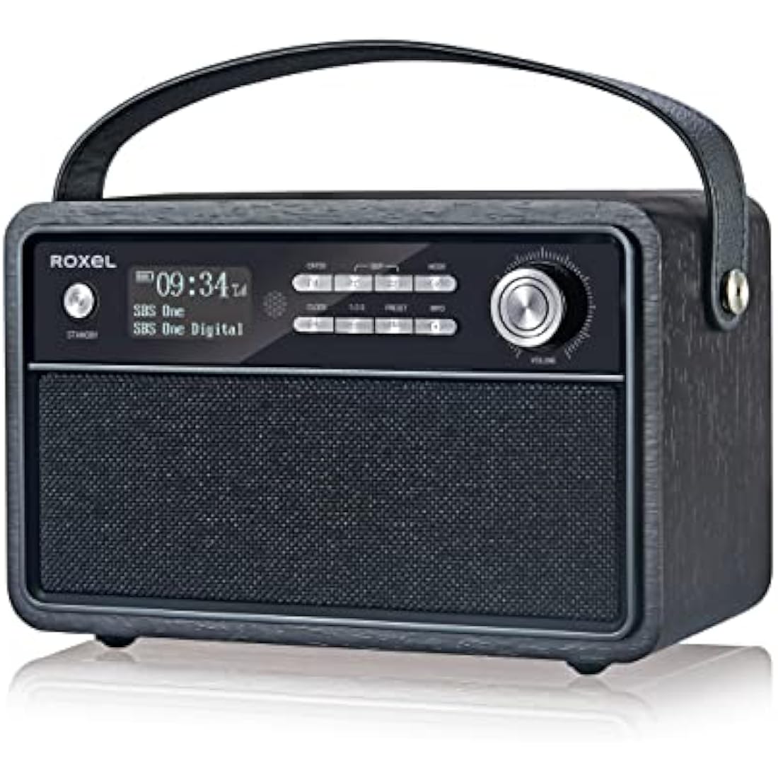 Roxel Retro D1 Vintage DAB+/FM Radio Wireless Speaker | Bedside Alarm Clock with Sleep Function. Rustic Exterior, Mains and USB Rechargeable, TF card, AUX and USB Compatible (Black)
