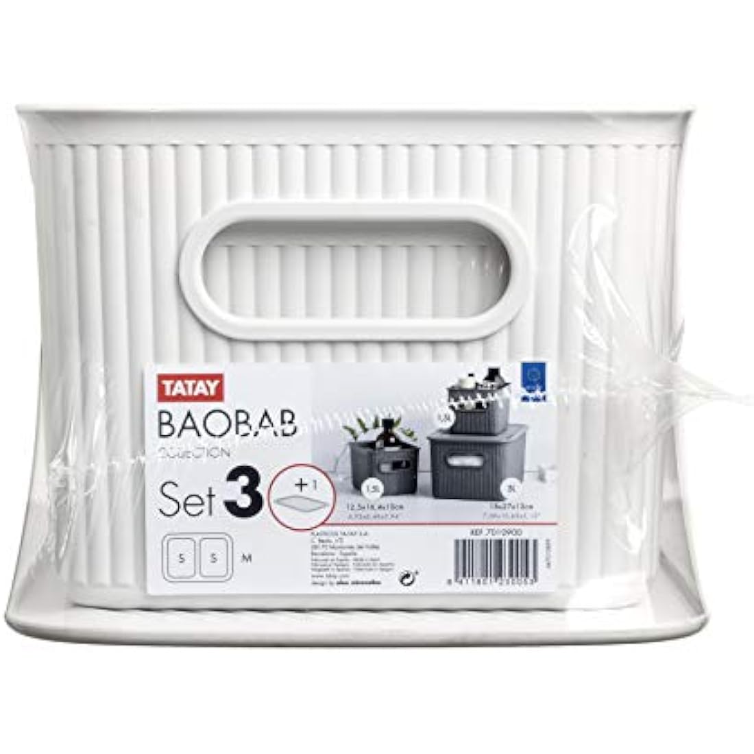TATAY Set of 3 Baobab Organizer Boxes and 5L Lids, BPA-Free, Pergamon White, Medium, (1 x 5L, 2 x 1.5L)