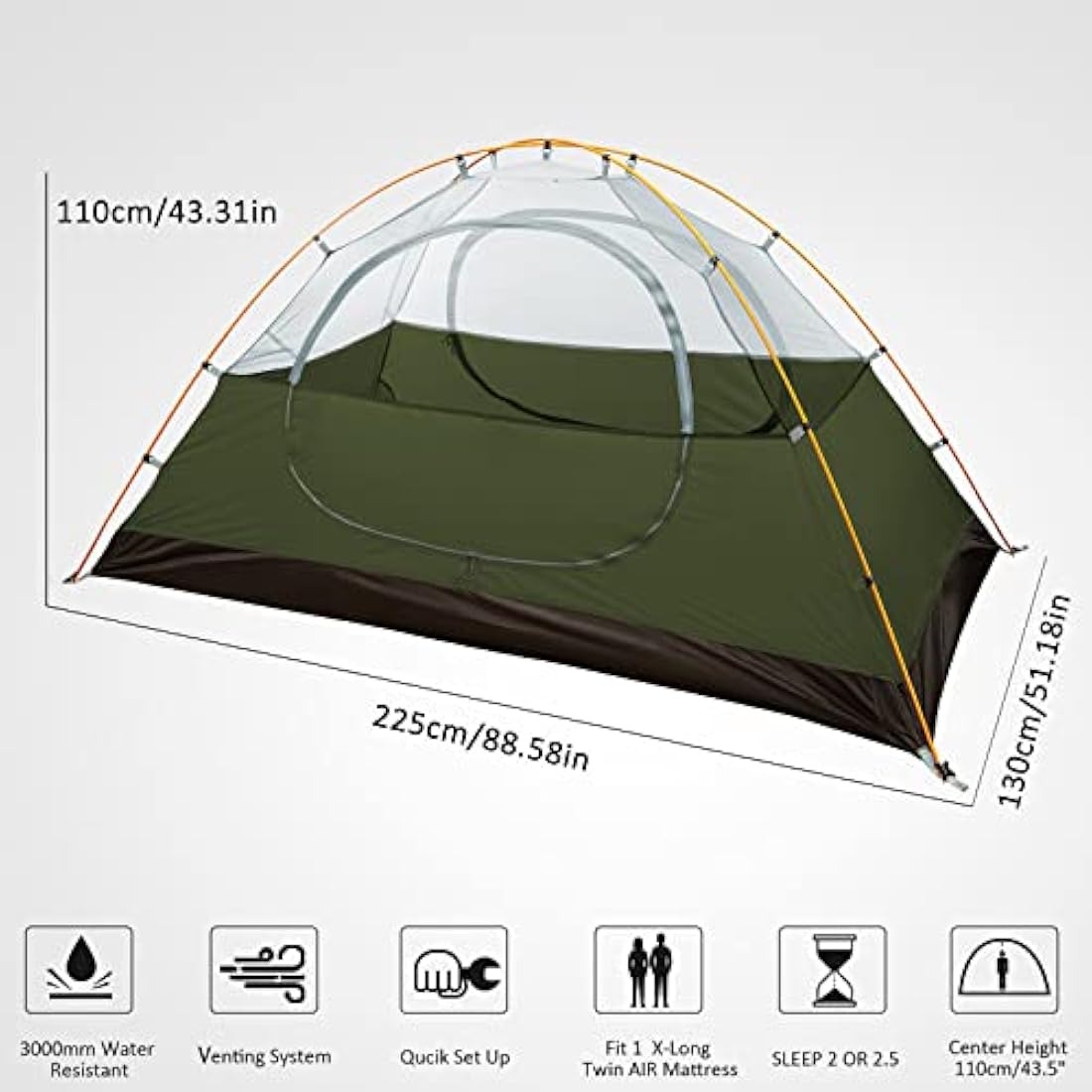 Bessport Tent 1 & 2 & 3 Person Ultralight Camping Tents, 3-4 Season Waterproof & Windproof Dome Tent, Small Pack Size, Suitable for Adults, Hiking, Camping, Outdoor