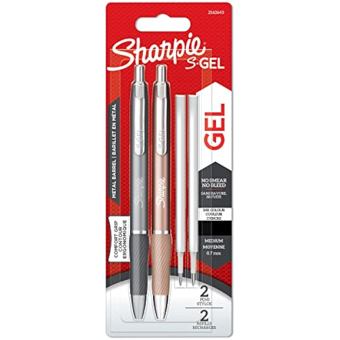 Sharpie S-Gel | Metal Gel Pens | Medium Point (0.7mm) | Steel Grey & Rose Gold | Black Ink | 2 Pens & 2 Gel Pen Refills