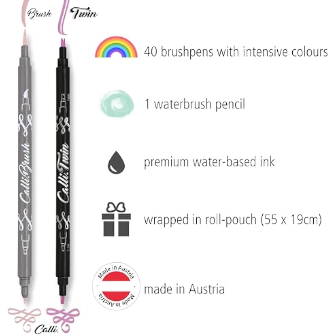 Online 40+1 Hand Lettering Set, Colourful Calli.Brush & Calli.Twin Brush Pens, Waterbrush Pen for Watercolour, Calligraphy Set in Roll Pouch Gift Packaging, Bullet Journal Pens