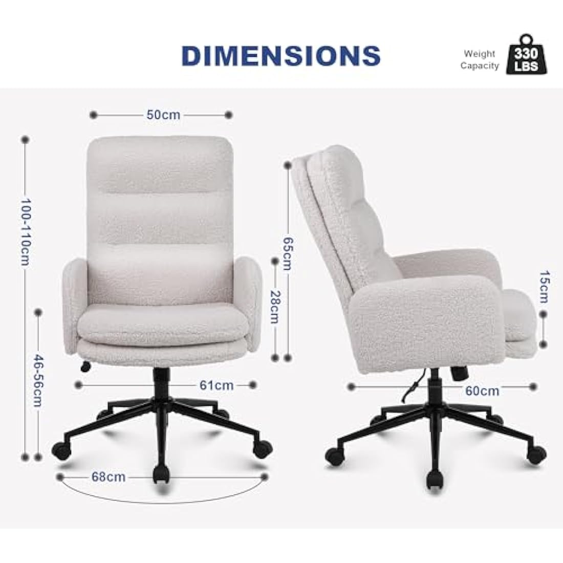 Youhauchair Desk Chair, Faux Cashmere Office Chair with High Backrest, Comfortable Desk Chairs for Bedroom, Office Chairs for Home with Adjustable Height, Cream