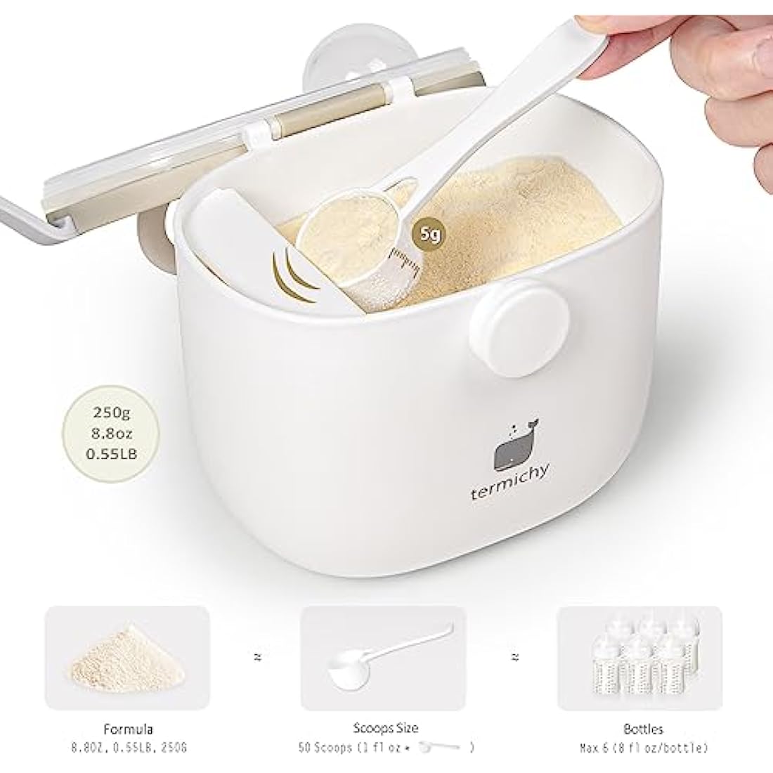Termichy Milk Powder Dispenser Baby Milk Powder Dispenser, 250 g Airtight Portable Milk Powder Container for Travel, with Scraper and Spoon (Khaki, 1 Piece)