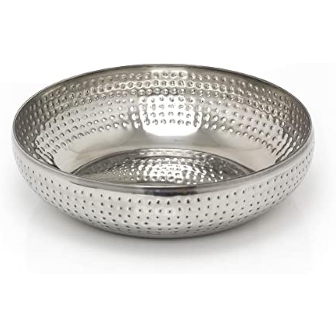 Carousel Home 38cm Extra Large Stainless Steel Kitchen Fruit Bowl | Round Silver Display With Hammered Detail | Multi-Purpose Serving Salad Decorative Bowl