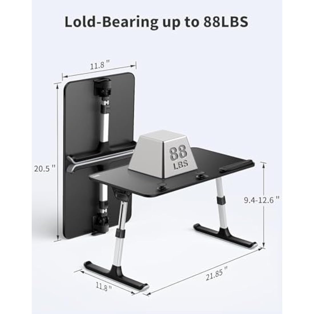 Desk, Table, SAIJI Folding Table, 5 Heights Adjustable Laptop Stand, Breakfast Bed Tray for Sofa, Bed, Terrace, Balcony (52 * 30cm Black)