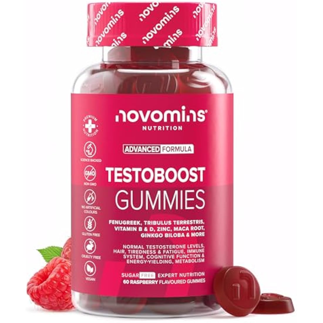 Testosterone Booster Gummies - 1 Month Supply - Testosterone Supplements for Men - Maca Root, Tribulus Terrestris, Vitamin D & Zinc - Testosterone Boosters Supplements - 60 Count Gummies - Novomins