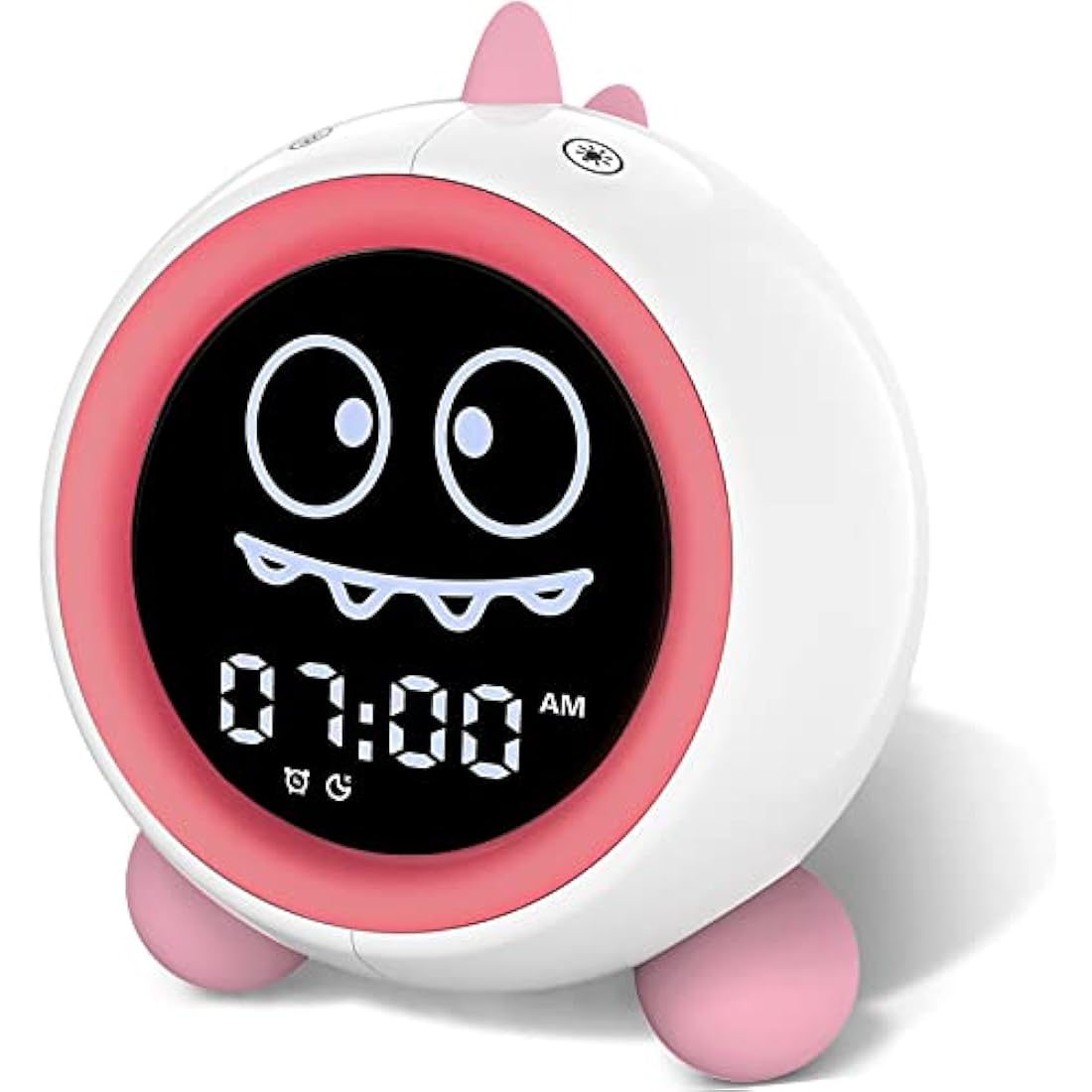 Kids Alarm Clock, Toddler Sleep Training Clock with Night Lights, Sound Machine, Time to Wake Dinosaur Alarm Clock for Children (Pink)