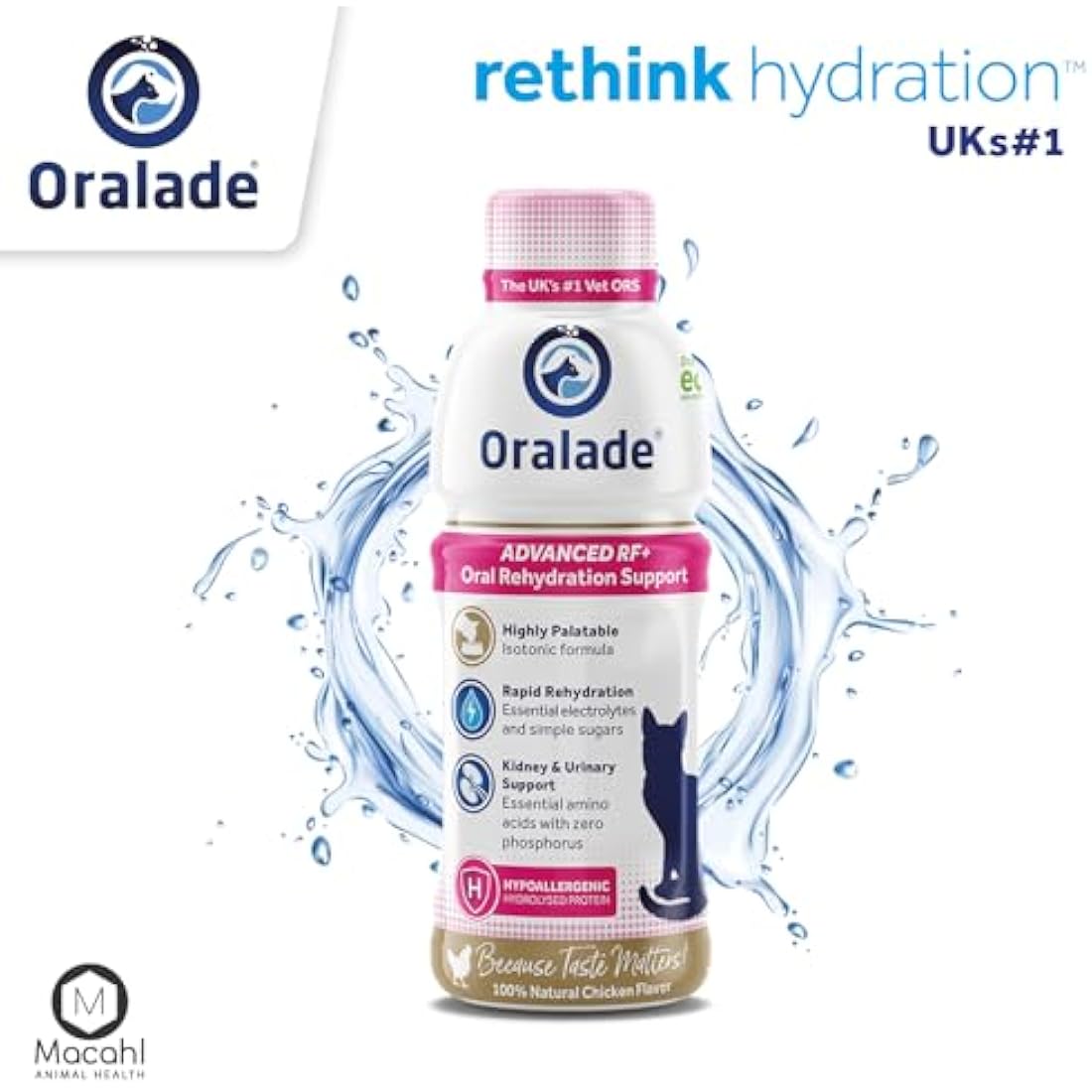 Oralade - Advanced RF+, Oral Rehydration Support for Cats - Fast Acting Isotonic Formula - Kidney and Urinary Support - Natural Chicken Flavour - Highly Palatable - For all Ages - 330ml