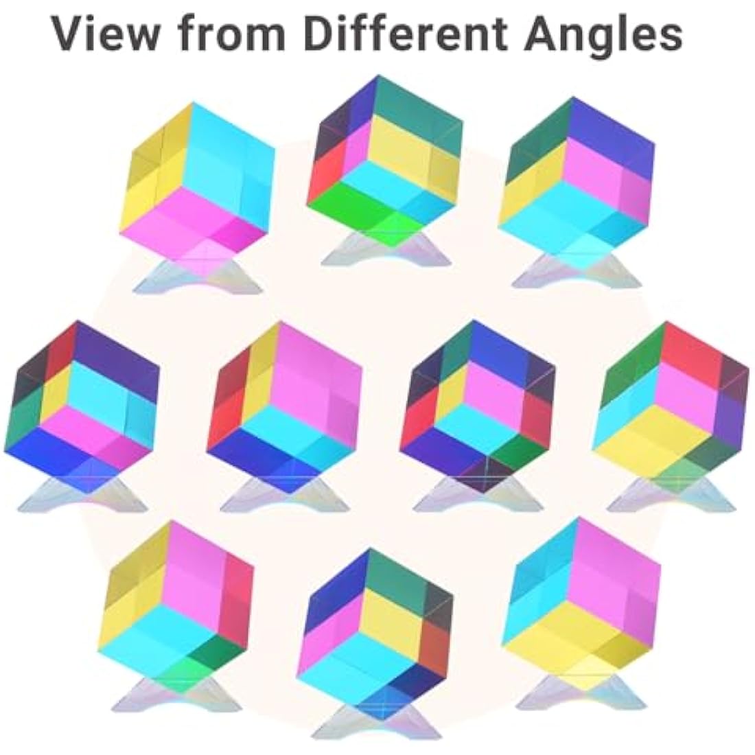 iKeelo Colour Cube (50mm) with Stand -Cyan, Magenta & Yellow Cube - Illustrates Subtractive Colour Model - Novelty Educational STEM Toy for Birthdays and Christmas