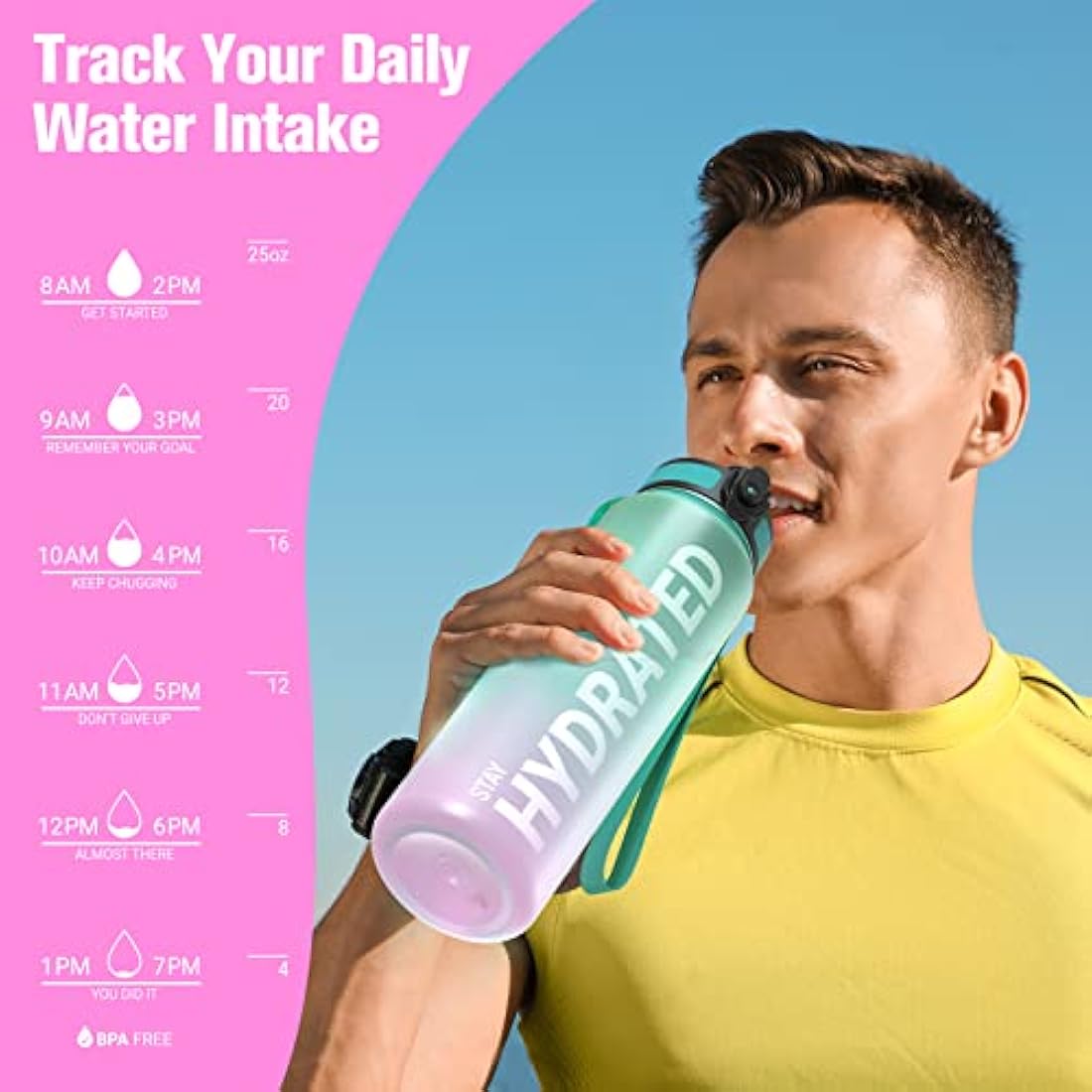Sahara Sailor Leakproof Water Bottle 1L/500ML/750ML, Tritan BPA Free Motivational Sport Drinks Bottle with Clear Time Marker, Lock Cover, Easy Clean Brush, Durable for Gym, School, Cycling (1 Bottle)