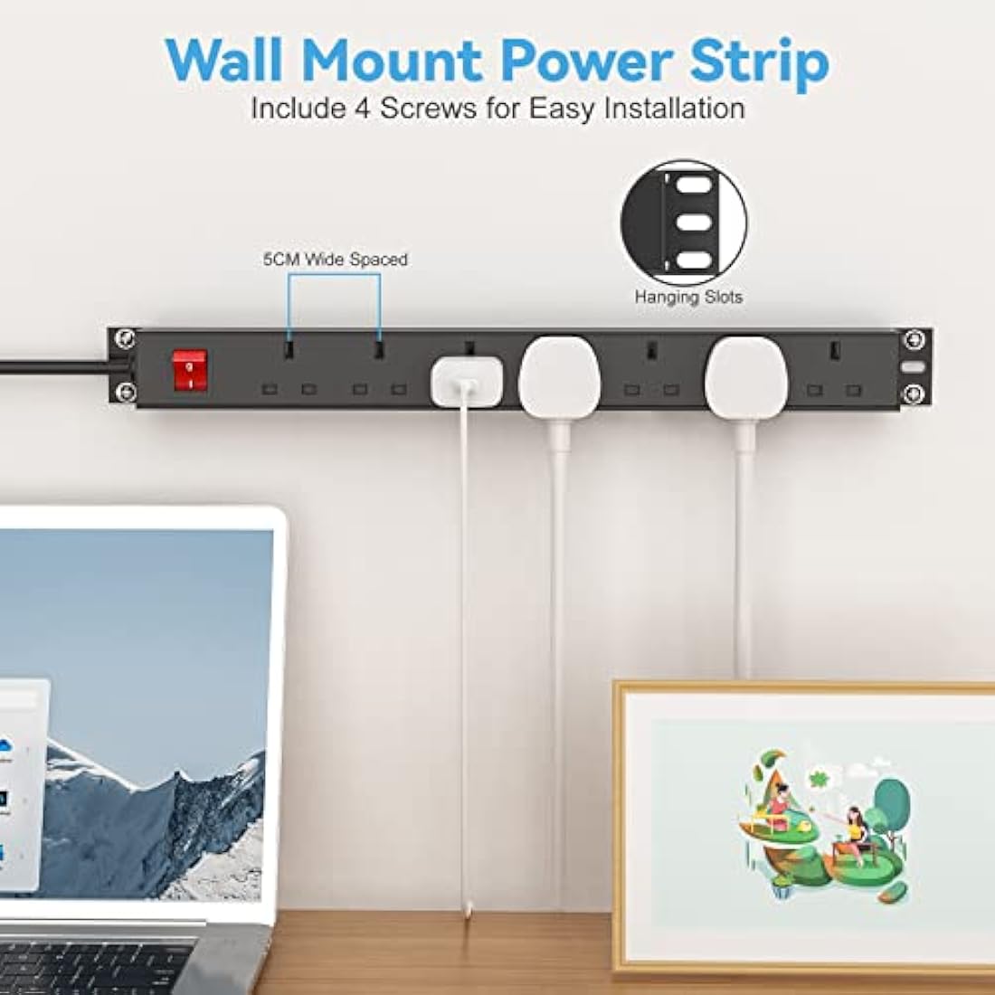 Surge Protected Extension Lead 3M, HANNELORE 7 Way Power Strip with Switch, Power Distribution Unit PDU Rack Mount Power Strip, 13Amp Multi Plug Extension Sockets for Home, Office and Industrial Use