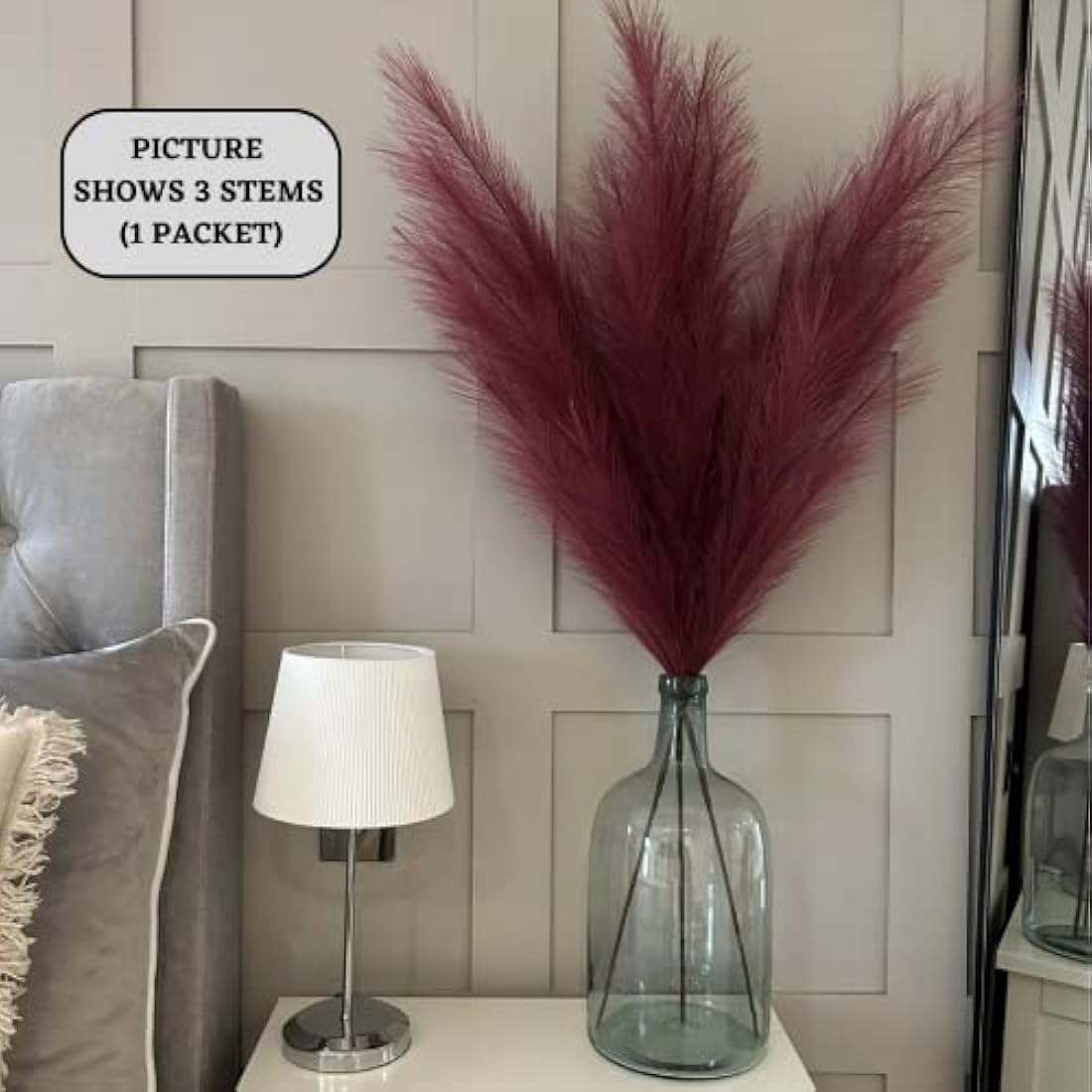VOULUX Extra Large Tall Fuchsia Pink Fake Faux Artificial Pampas Grass Large Fluffy x3 115cm Stems x18 Decorative Artificial Flora Feathers For Floor Vases Tall Plant Flowers Long Pampas Grass