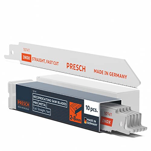 Presch Reciprocating saw edges metal and stainless steel 10 pcs (2-8mm) - 8% cobalt saw edges for stainless steels - Universal shaft reciprocating saw edges set incl. box