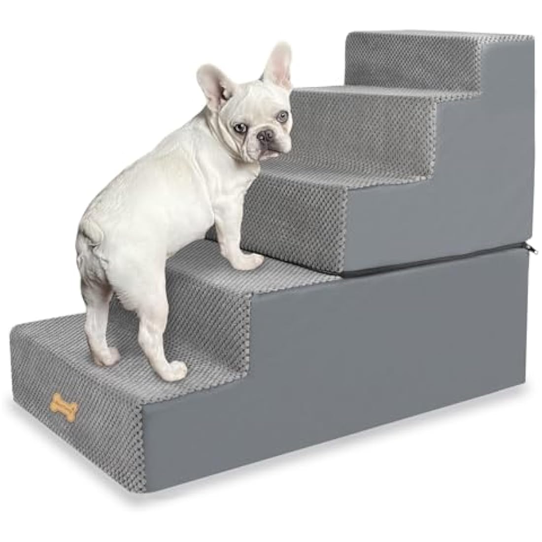 Nepfaivy Dog Steps Stairs for Bed - Non-Slip Pet Stairs for Small Dogs and Cats, 5-Steps Dog Ramp for Sofa with High Density Foam and Removable Cover, 76x40x56cm