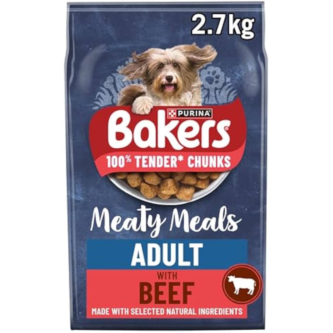 Bakers Meaty Meals Adult Dry Dog Food Beef 2.7kg, Pack of 4