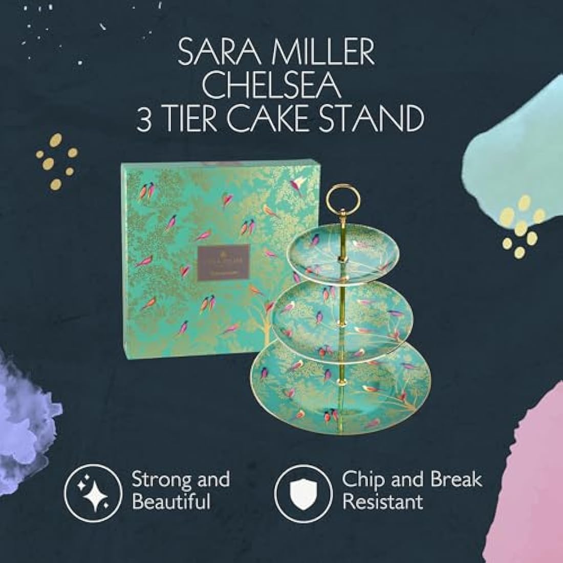 Sara Miller for Portmeirion Chelsea 3 Tier Cakestand Green, Ceramic, 280 x 280 x 60 cm