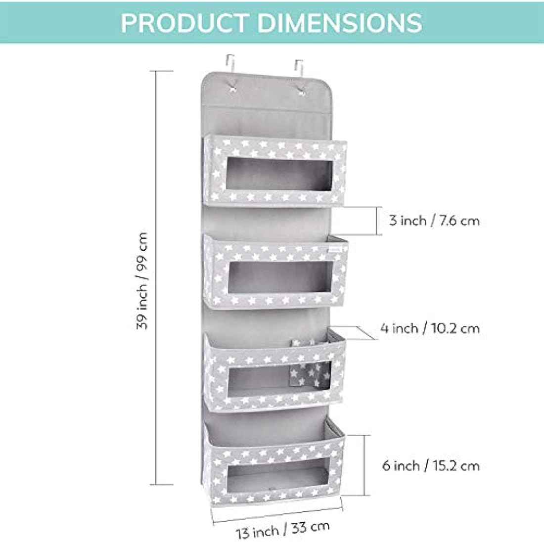 Vesta Baby Over Door Hanging Organiser with Hooks - Unisex Space Saving 4 Pocket Storage for Bathroom, Children's Room, Nursery - Clear Window Caddy Hanger - 2 Small Items Utility Pockets