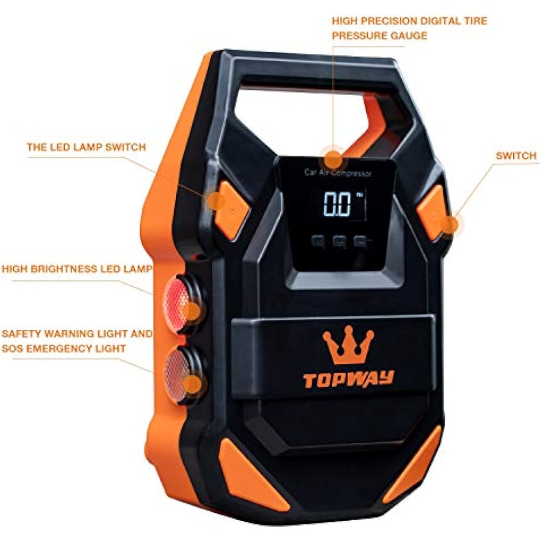 TOPWAY Tyre Inflator Air Compressor 12V DC, Digital Car Tyre Pump 150 PSI, 22mm Metal Cylinder, Auto Stop, Preset Pressure, Large Capacity, LED SOS Light, Cloth Bag, for Auto Bicycle Truck Tyres