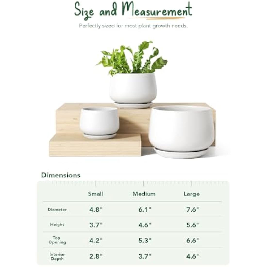 LE TAUCI Plant Pots, 10+13+16 cm Planters, Set of 3 Ceramic Planters with Drainage Hole and Saucer, Indoor Plant Pot with Hole Mesh Pad, Gifts for Mom, White