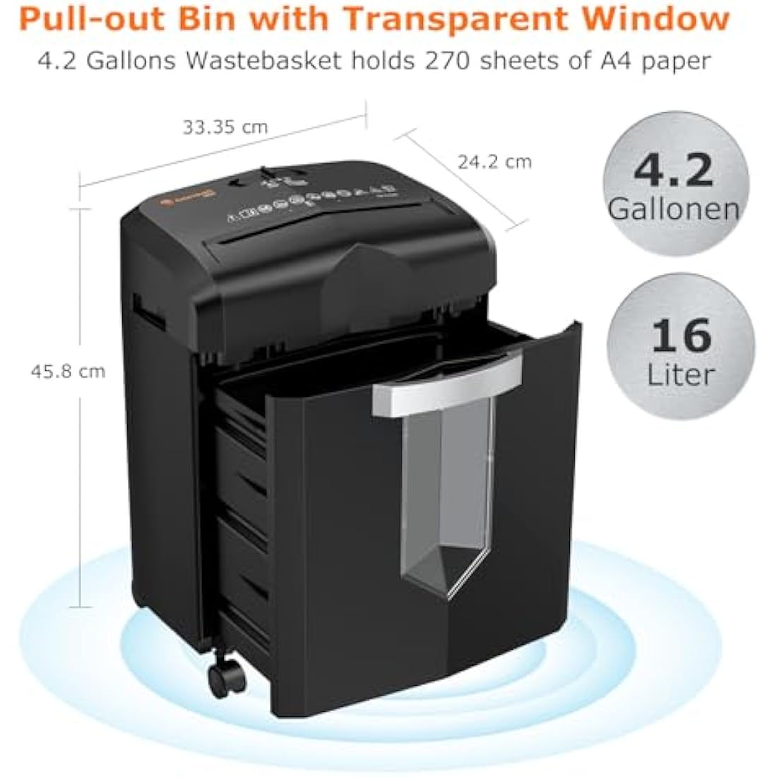 Bonsaii 12-Sheet Micro Cut Paper Shredder, Heavy Duty Shredder for Home Office Runs for 60 Mins, Shredders with 4 Casters & 16 Litres Pullout Bin, Shreds CD, Card, Mail, Staple and Clips(C266-B)